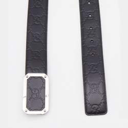 مملوكة مسبقًا Gucci Black Guccissima Leather Buckle Belt 120 CM