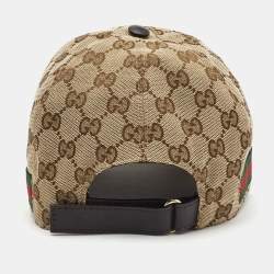 Gucci Beige Logo Monogram Web Stripe Detail Canvas Baseball Cap M