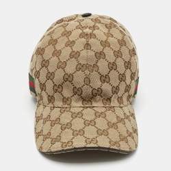 Gucci Beige Logo Monogram Web Stripe Detail Canvas Baseball Cap M