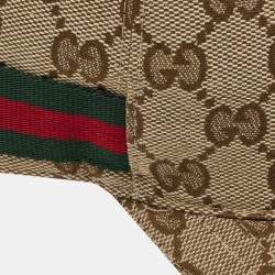 Gucci Beige Logo Monogram Web Stripe Detail Canvas Baseball Cap M