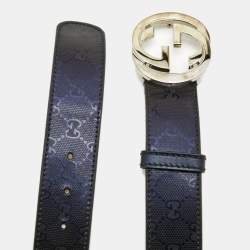 Pre Owned Gucci Dark Blue GG Imprime Coated Canvas Interlocking G Belt Size 90CM