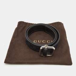 Pre Owned Gucci Black GG Canvas and Leather Buckle Belt 85CM