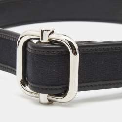Pre Owned Gucci Black GG Canvas and Leather Buckle Belt 85CM