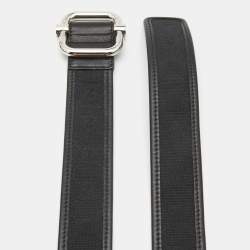 Pre Owned Gucci Black GG Canvas and Leather Buckle Belt 85CM