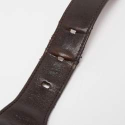 Pre Owned Gucci Dark Brown Leather and Canvas Web Buckle Belt 85CM