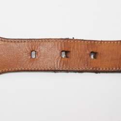 Pre Owned Gucci Dark Brown Leather and Canvas Web Buckle Belt 85CM