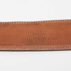 Pre Owned Gucci Dark Brown Leather and Canvas Web Buckle Belt 85CM