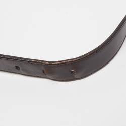 Pre Owned Gucci Dark Brown Leather and Canvas Web Buckle Belt 85CM