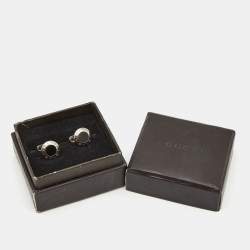 Pre Owned Gucci Silver Tone Black Inlay Round Cufflinks
