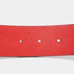 Pre Owned Gucci Red Leather G Buckle Belt 95CM