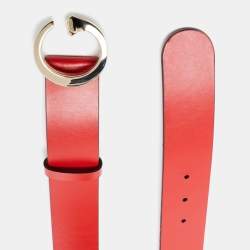 Pre Owned Gucci Red Leather G Buckle Belt 95CM