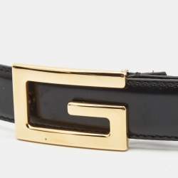 Pre Owned Gucci Black Leather G Buckle Belt 85CM