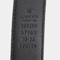 Pre Owned Gucci Black Leather G Buckle Belt 85CM