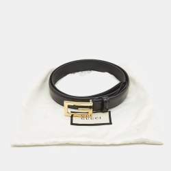 Pre Owned Gucci Black Leather G Buckle Belt 85CM