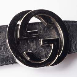 Pre Owned Gucci Black Guccissima Leather Interlocking G Buckle Belt 100CM