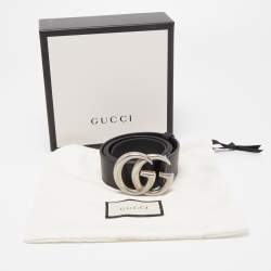 Gucci Black Leather GG Marmont Buckle Belt 85CM