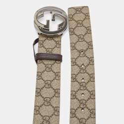 Pre Owned حزام غوتشي GG بإبزيم GG كانفاس سوبريم مقوى بوجهين بيج 85 سم