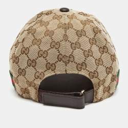 Pre Owned Gucci Beige/Ebony Web Detail Original GG Canvas Baseball Hat L