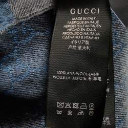 Gucci Grey & Blue Guccissima Striped patterned Wool Muffler