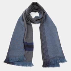 Gucci Grey & Blue Guccissima Striped patterned Wool Muffler