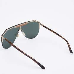 Gucci Black/Grey Gold Tone Detail GG0584S Tinted Shield Sunglasses