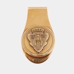 Gucci Gold Silver Tone Metal GG Logo Cufflinks Tie Clip Set 