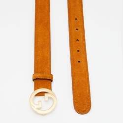 Gucci Rust Suede Interlocking G Buckle Belt 95CM
