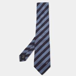 Pre Owned Gucci Navy Blue Diagonale Striped Silk Tie