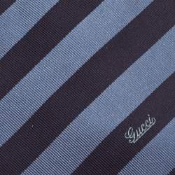 Pre Owned Gucci Navy Blue Diagonale Striped Silk Tie