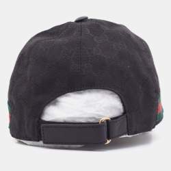 Pre Owned Gucci Black GG Supreme Web Detail Cotton Blend Baseball Cap S