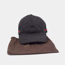 Pre Owned Gucci Black GG Supreme Web Detail Cotton Blend Baseball Cap S