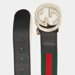 Gucci Black Web Canvas and Leather Interlocking G Buckle Belt 90CM