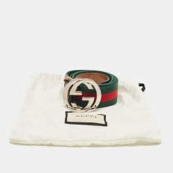 Gucci Black Web Canvas and Leather Interlocking G Buckle Belt 90CM