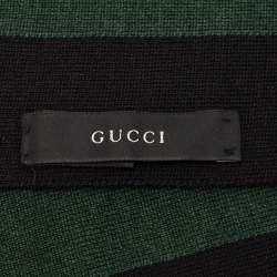 Pre Owned Gucci Black/Green/Red Web Wool & Silk Knit Scarf