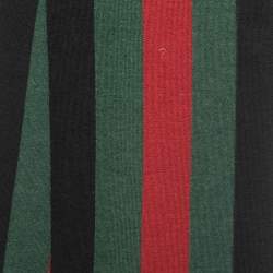 Pre Owned Gucci Black/Green/Red Web Wool & Silk Knit Scarf