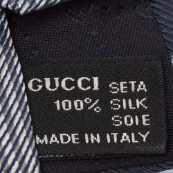 Pre Owned Gucci Navy Blue Diagonal Striped Silk Traditional Tie