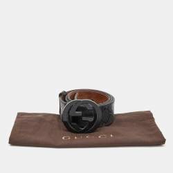 Pre Owned Gucci Black GG Imprime Coated Canvas Interlocking G Belt Size 80CM