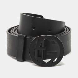 Gucci Black Leather Interlocking G Buckle Belt 110CM
