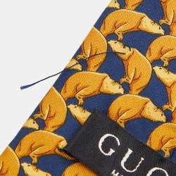 Pre Owned Gucci Yellow Animal Printed Silk Tie