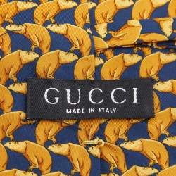 Pre Owned Gucci Yellow Animal Printed Silk Tie