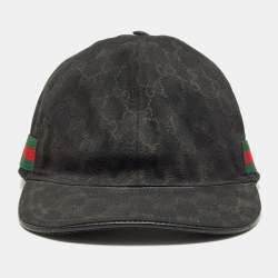 Gucci Black Logo Monogram Web Stripe Detail Canvas Baseball Cap M