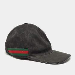 Gucci Black Logo Monogram Web Stripe Detail Canvas Baseball Cap M