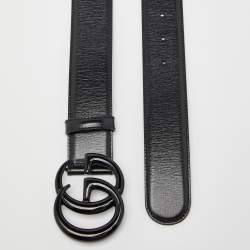 Pre Owned Gucci Black Leather Double G Buckle Belt 90 CM