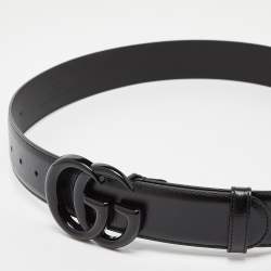 Pre Owned Gucci Black Leather Double G Buckle Belt 90 CM
