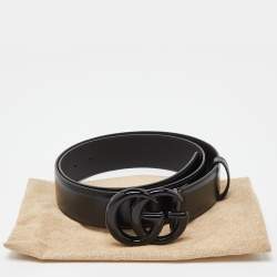 Pre Owned Gucci Black Leather Double G Buckle Belt 90 CM