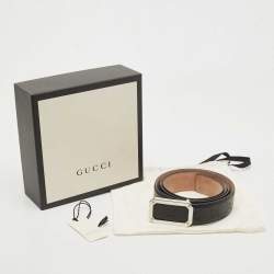 Pre Owned Gucci Black Guccissima Leather Square Buckle Belt 110CM