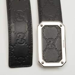 Pre Owned Gucci Black Guccissima Leather Square Buckle Belt 110CM