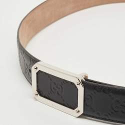 Pre Owned Gucci Black Guccissima Leather Square Buckle Belt 110CM