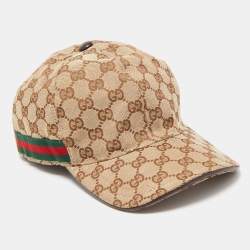 Pre Owned Gucci Beige Web Detail GG Canvas Baseball Cap L