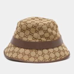 Pre Owned Gucci Brown Logo Monogram Canvas Leather Trim Bucket Hat XXL
